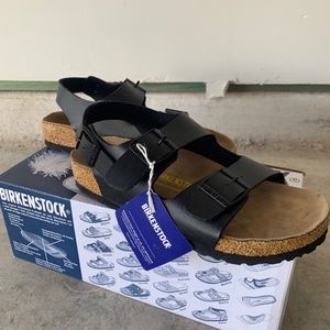 Birkenstock Black Milano Flor Sandals Strap New